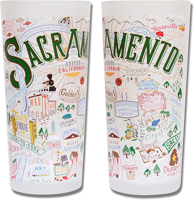 Catstudio Drinking Glass, Sacramento Frosted Glass Cup for Kitchen, Drinking Glasses, 15oz Dishwasher Safe Tumbler, Wedding Gifts