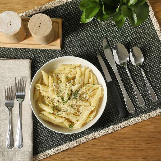 Gibson Home Trillium Plus 24-Piece Stainless Steel Flatware Utensil Set with Steak Knives – Silverware Service for 4 with Teardrop Handle Design