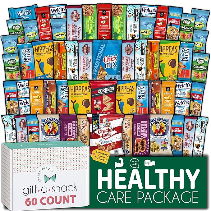 Gift A Snack - Holiday Christmas Stocking Stuffers, Healthy Snack Box Care Package + Greeting Card (60 Count) Xmas Birthday Treats Gift Basket, Nutritious Granola Breakfast Bars