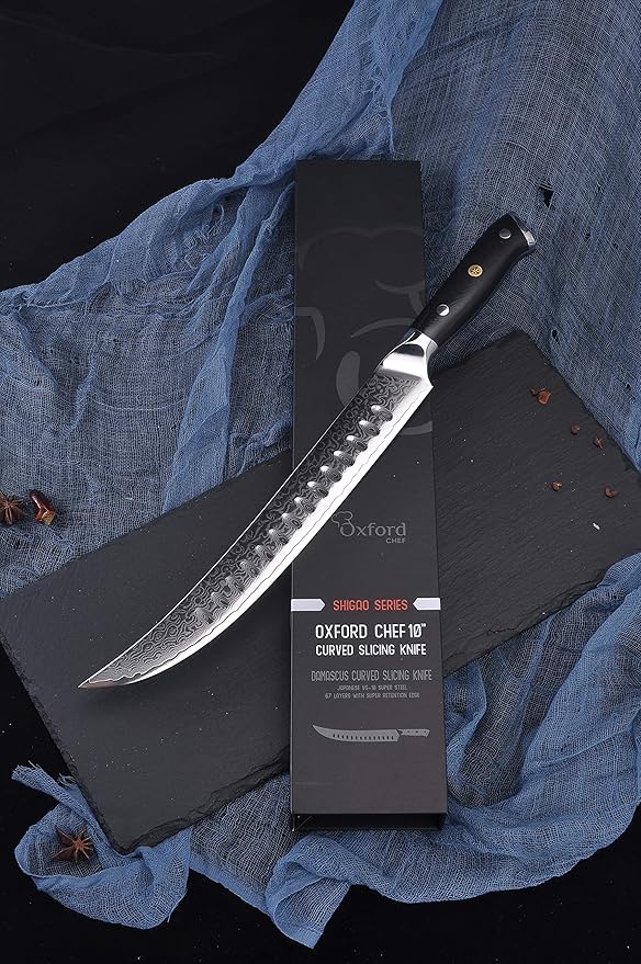Oxford CHEF Curved Slicer (Butcher) Knife 10 Inch - Damascus Japanese VG10 Super Steel 67 Layer High Carbon Stainless Steel
