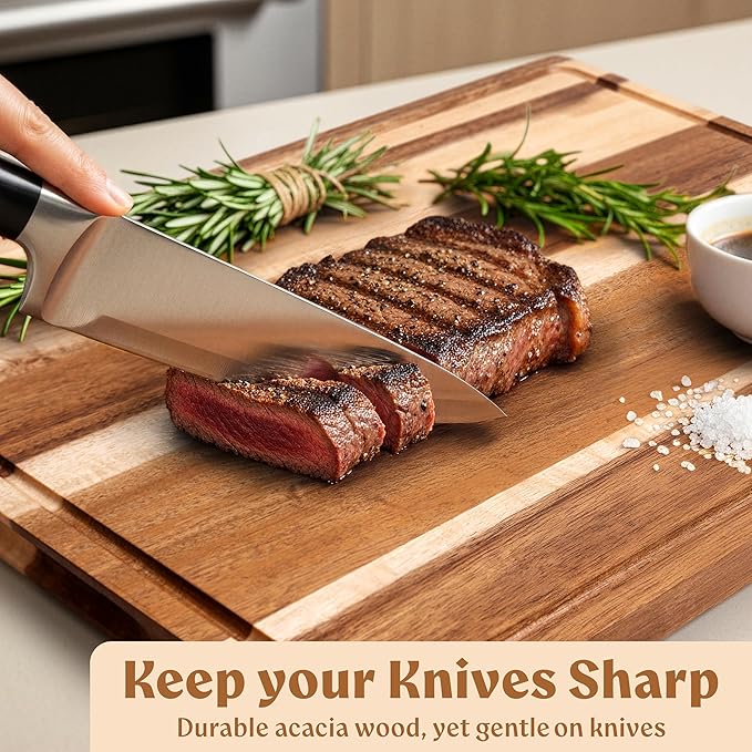 Acacia XL Wood Cutting Board for Kitchen, Large Cutting Board 17.1 × 12.8 - Chopping Board with Juice Groove, Knife-Friendly & Durable Wooden Cutting Board