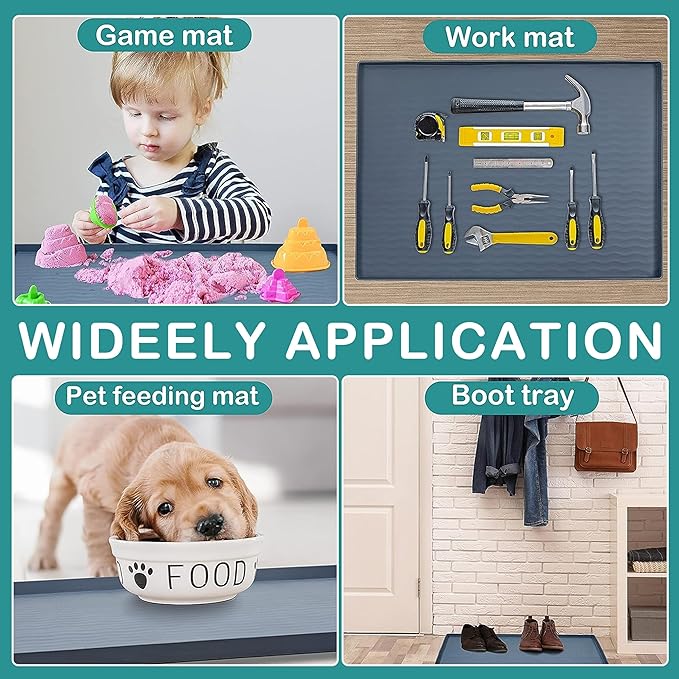 URMONA Waterproof Silicone Under Sink Mat 22'' x 14'' Shelf Liner for Kitchen and Bathroom, Cabinet and Counter Protector, Storage and Organizers, Litter Mat, Pet Cat Puppy Essentials(Dark Grey)