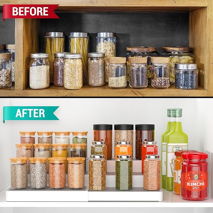 Yan & Hin Pack of 2, 3-Tier Spice Racks, Expandable and Non-Skid, Ideal as Medicine Cabinet Organizers, Kitchen Shelf Pantry Organizer, and Seasoning Organizer, Canned Food Organizer,Species Organizer