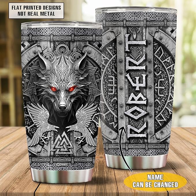 Personalized Wolf Gifts for Men Boy Dad Husband 20oz Insulated Stainless Steel Coffee Cup Travel Mug Tumbler Water Bottle with Lid Wolves Gift for Christmas Birthday Father's Day Valentine