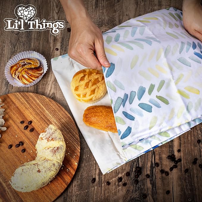 Li’l Things Beeswax Bread Bags 2.0 (Set of 2) – 13"×13" Boule Bag & 15"×9" Baguette/Oblong Bag – Cotton with Organic Beeswax Lining, Reusable Bread Storage, Plastic-Free, Washable - Paintbrush