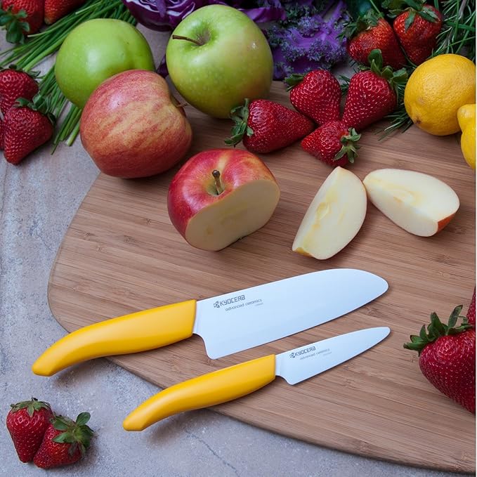 Kyocera 3Piece Advanced ceramic Revolution Series Knife Set, Yellow,White