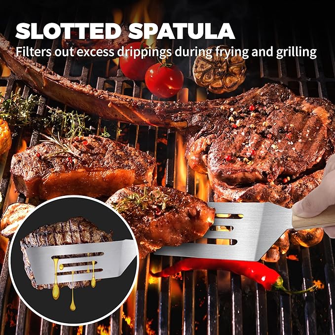 2 Pieces Stainless Steel Spatula Set,Metal Spatula for Cast Iron Skillet,Metal Spatula for Cooking with Wooden Handle,Metal Spatulas for kitchen use for Pancakes,Frying steak,Burger and Desserts