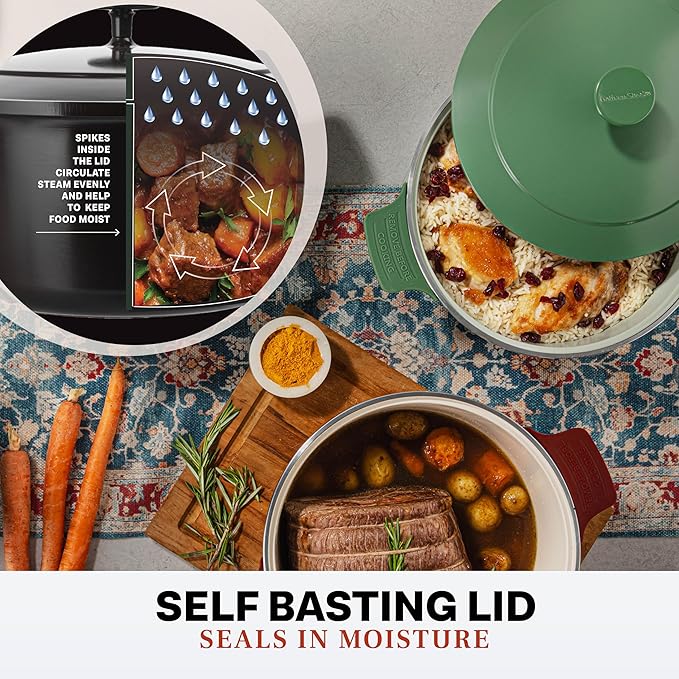 Gotham Steel 5 Qt Lightweight Dutch Oven Pot with Lid & Holders, Ceramic Non Toxic, Oven Safe & Even Heat Retaining Dutch Oven for Bread Baking Sourdough, Soup, Casserole, 70% Lighter than Cast Iron