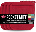 RITZ Terry Pocket Mitt & Hot Pad: Unparalleled Heat Resistant, Durable 100% Cotton – Ergonomically Designed for Optimal Grip – Easy-Care Machine Washable – 4-Pack, Paprika Red