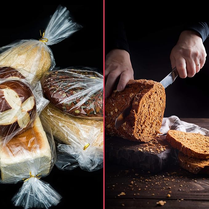 Bread Bags with Ties, Reusable, 105 Clear Bags and 105 Ties, For Homemade And Bakery Loaf Adjustable Reusable (105)