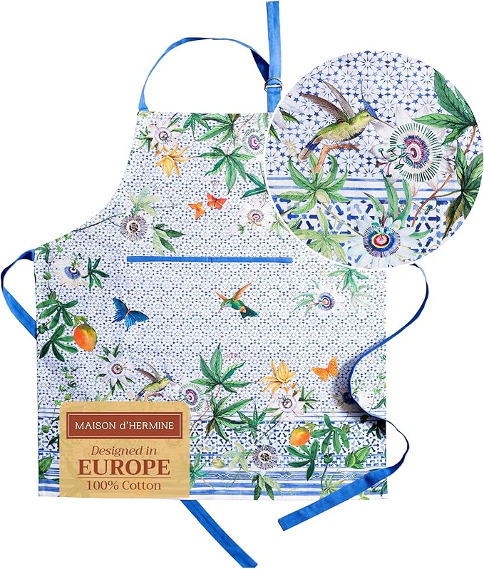 Maison d' Hermine 100% Cotton Apron for women with Pocket Kitchen Chef Apron for Men Cooking Gardening Server Waitress