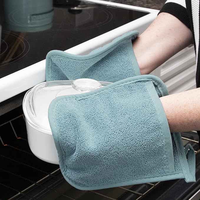 RITZ Terry Pocket Mitt & Hot Pad: Unparalleled Heat Resistant, Durable 100% Cotton – Ergonomically Designed for Optimal Grip – Easy-Care Machine Washable – 2-Pack, Dew