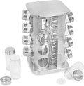 INTERNET'S BEST Revolving Spice Rack - Seasoning Storage with 16 Jars - Modern Stainless Steel Spinning Tower for Kitchen Countertop - Rotating Spice and Pantry Holder with Pre-Printed Labels - Sqaure