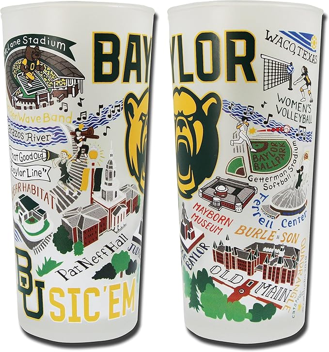 Catstudio Drinking Glass, Baylor University Glass Cup for Kitchen, 15oz Dishwasher Safe Tumbler for BU Alumni