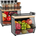 Imncya 2 Pack Magnetic Shelf for Fridge with Wood Lid, Large Container Magnetic Fruit Basket Spice Rack, Potato Onion Storage Organizer Magnetics Shelves for Refrigerator, Kitchen Counter, Pantry