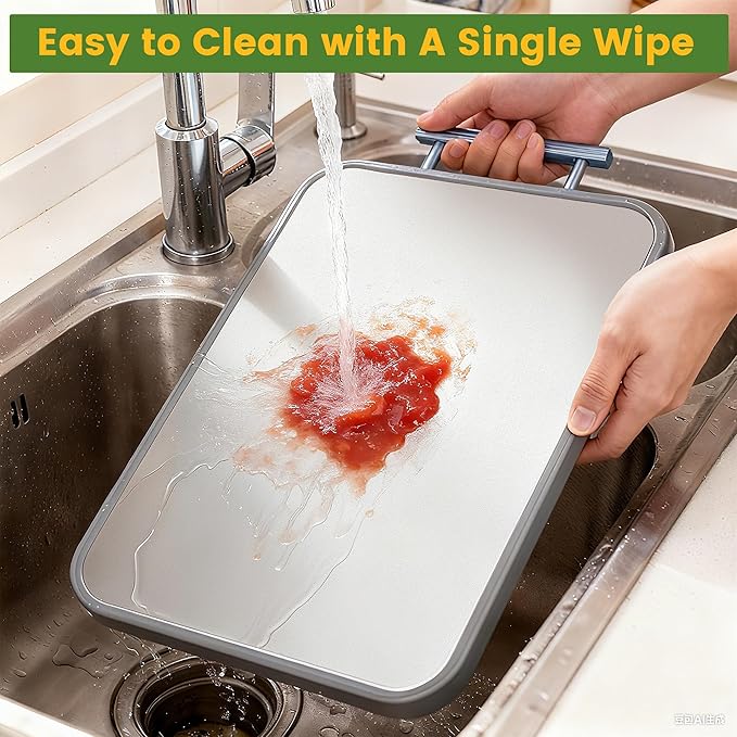 Titanium Cutting Boards for Kitchen, Non Toxic 2-in-1 Cutting Board Double Sided, Food Grade Pure Titanium and Wheat Straw PP, Easy to Clean Large Size 16”×11”