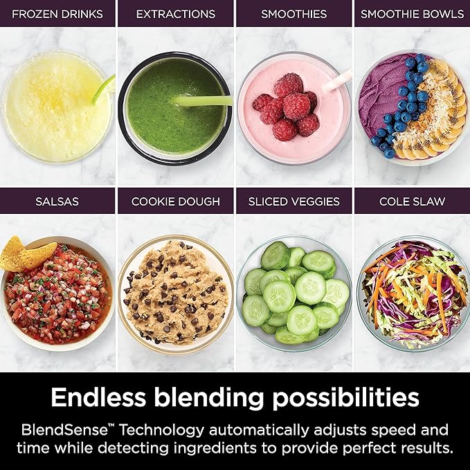 Ninja | All-in-One Blender and Food Processor | Best for Smoothies, Cookie Dough, Salsas, Cole Slaw and More | BlendSense Intelligence for Perfectly Smooth Results | 1800 Watt | Black | TB401