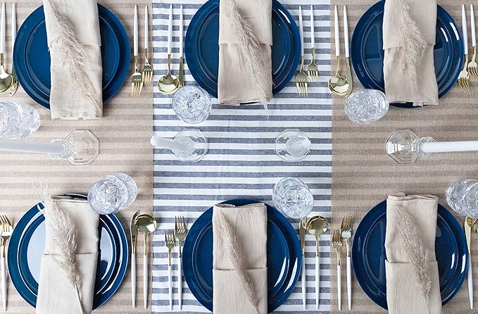 [30 Pack 8.6''] Dark Blue Plastic Party Plates Edge Collection Premium heavyweight Elegant Disposable Tableware Dishes