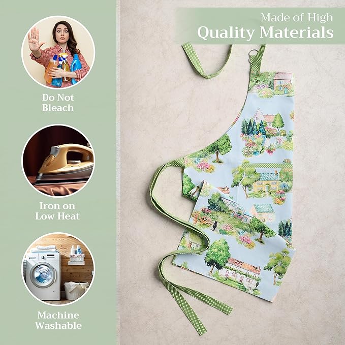 Maison d' Hermine 100% Cotton Apron for women with Pocket Kitchen Chef Apron for Men Cooking Gardening Server Waitress