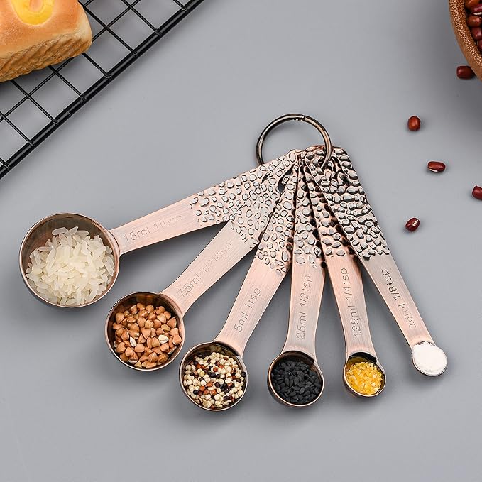 Smithcraft Copper Measuring Cups and Spoons Set 11, Dry Metal Measuring Cup Set for Cooking&Baking, Stainless Steel Measuring Cups and Spoons, 5 Measure Cups and 6 Kitchen Measurement Spoons & Leveler