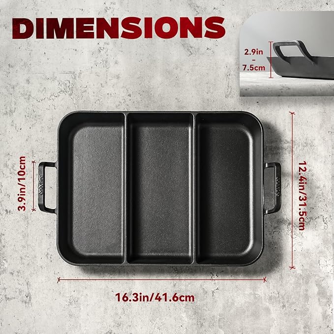 onlyfire Pre-Seasoned Cast Iron Skillet, 16 Inch Griddle Pan Frying Pan with Nonstick Perforated Grill Surface and Dual Handles, Cast Iron Grill Pan for Grills, Oven and All Stovetops