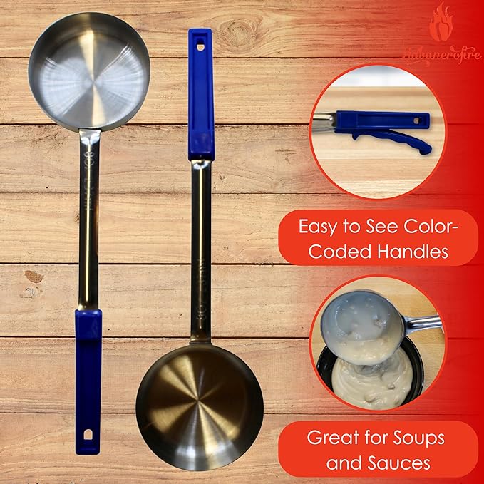 8 Ounce Solid Stainless Steel Portion Control Ladle Spoon for Measuring and Serving; Commercial Grade Serving Scoops [Pack of 2]