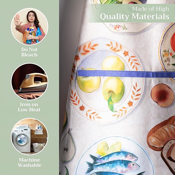 Maison d' Hermine 100% Cotton Apron for women with Pocket Kitchen Chef Apron for Men Cooking Gardening Server Waitress