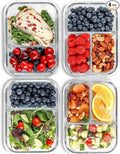 FIT Strong & Healthy Glass Meal Prep Containers, 2 & 3 Compartments - Portion Control, Lunch Container Set, Food Storage, Airtight Lids, Oven & Freezer Safe, Leak-Proof Bento Box, 32 oz, Blue, 4 Pack