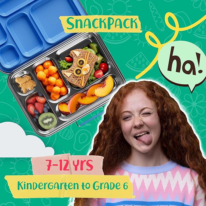 Stainless Steel Bento Box Kids, Kids Metal Bento Lunch Box BPA Free Lunch Box Containers 304 Stainless Steel Bento Box for School and Office(Bule)