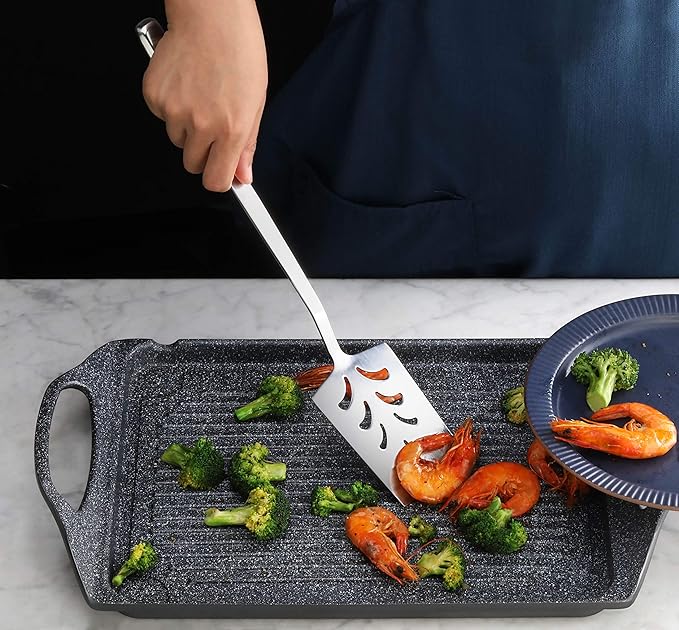 New Star Foodservice Hollow Handle Notched Serving Spoon (Silver, Perforated Spatulas (15-Inch))
