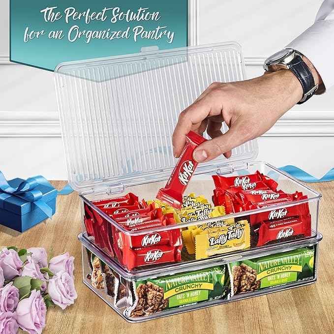 Sorbus Fridge Organizer & Pantry Storage with Lids- Clear Plastic Freezer Organizer Bins- MultiPurpose & Versatile Stackable Cabinet Organizers- Cosmetics,Office Supplies,Food Snack Organizers- 2 Pack