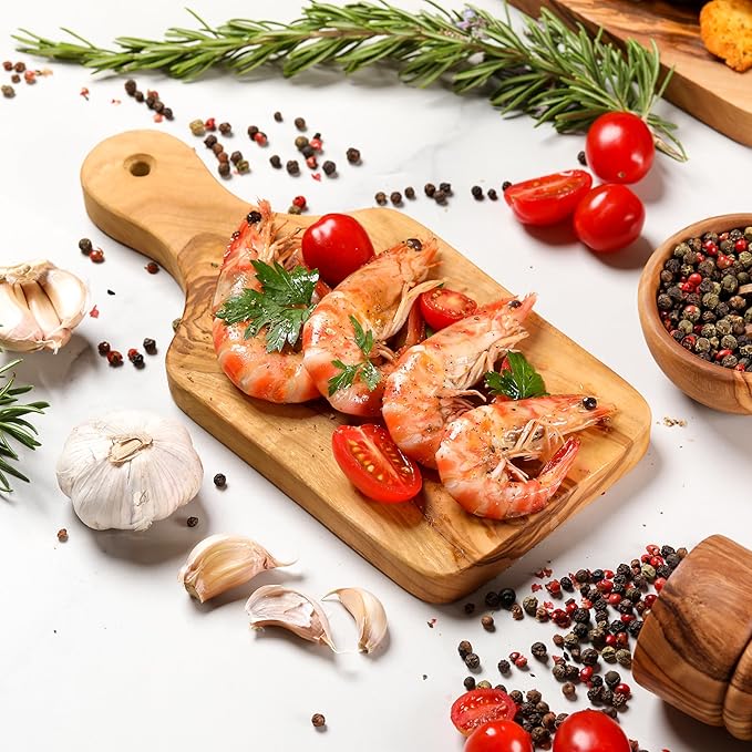 Olive Wood Cutting Board - 23cm (9.05") Handmade Mediterranean Olivewood Chopping Board with Hanging Hole - Durable Eco-Friendly Kitchen Board with Natural Beeswax Finish
