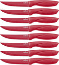 NutriChef SereneLife Stainless Steel Knife Set, 8 Pcs. - Non-Stick Coating, Sharp Serrated Blades, Professional Kitchen Set, Rust-Resistant, Dishwasher Safe, Ideal for BBQ & Grilling, Red