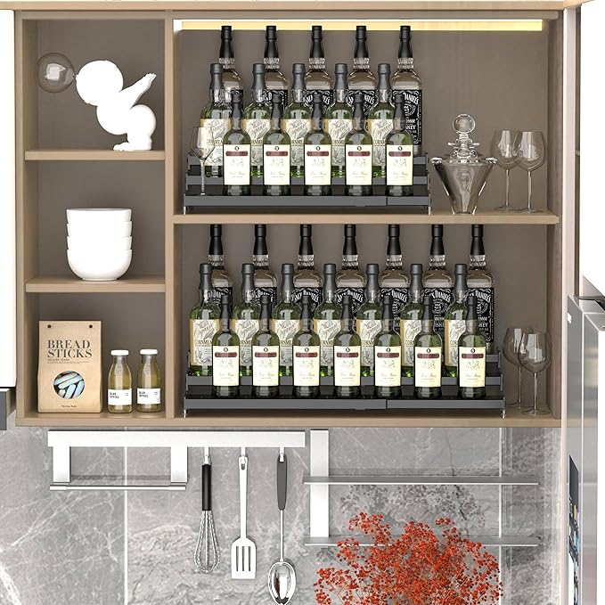 Metal Spice Rack Organizer for Cabinet, 3 Tier Expandable Spice Storage shelf, Great for Kitchen Cabinets, Cupboard,Pantry and Countertop More,Metal plate with hole(1PACK/BLACK)