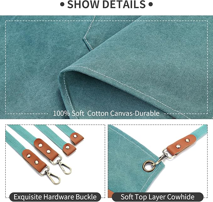 ZOMAO Chef Apron, Cotton Canvas Gardening Apron with Large Pockets for Men and Women,Kitchen Cooking Baking Bib Heavy Duty Adjustable Garden Apron