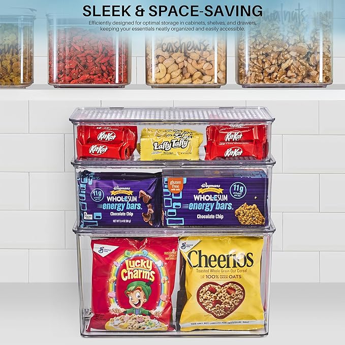 Sorbus Durable Plastic Storage Bins with Lids- Stackable Refrigerator Organizer Bins- MultiPurpose & Versatile- Lightweight Pantry Organizer- Perfect Cabinet Organizers and Storage for Kitchen- 2 Pack