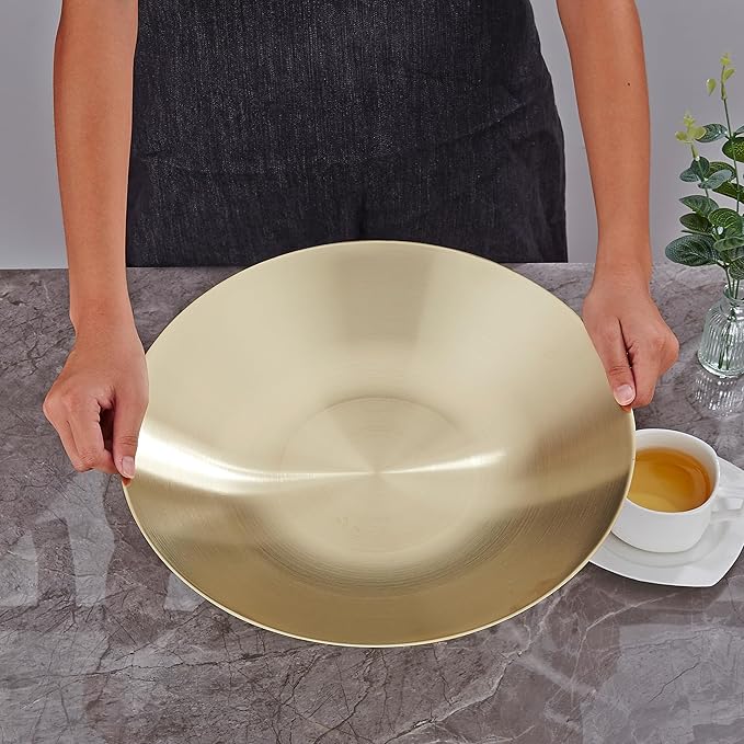 SANQIAHOME 18/8 Staniless Steel Large Serving Bowls,35cm/13.8 in,mixing-bowls pasta-bowls salad-bowls Gold