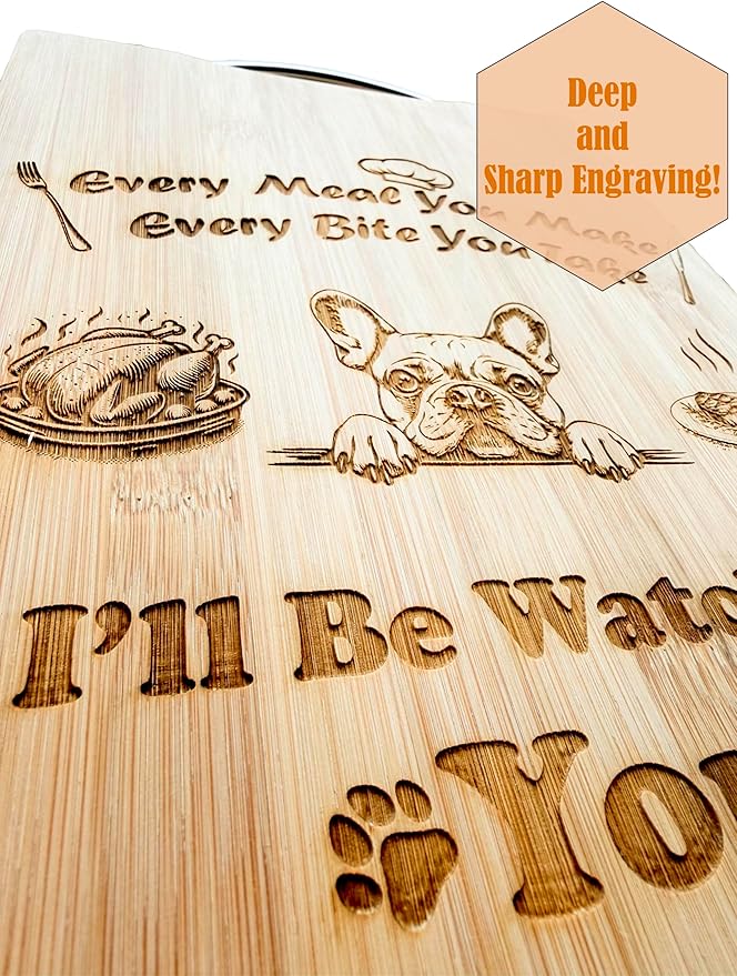 Personalized Engraved Bamboo Cutting Board, Funny Dog Gift for Dog Moms, Handmade Kitchen Decor – I’ll Be Watching You (Poodle)