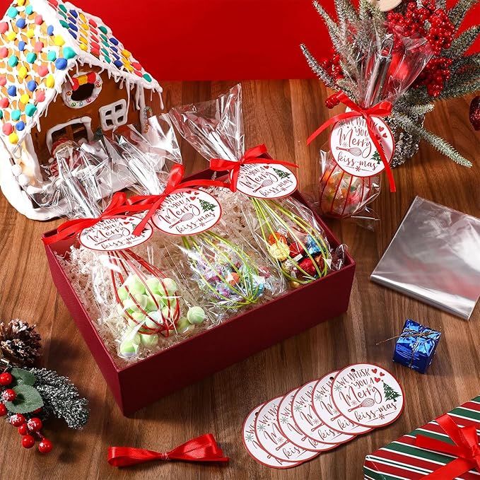 6 Sets 10 Inch Christmas Whisks Gifts DIY Fillable Christmas Tree Ornaments Xmas Colored Silicone Whisks for Cooking Heat Resistant Egg Beaters with Card Rope Bag for Candy Holder
