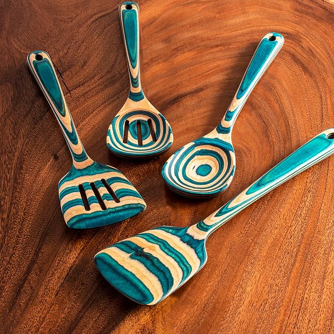Totally Bamboo Baltique Mykonos Collection 4 Piece Cooking Utensil Set, Safe for Nonstick