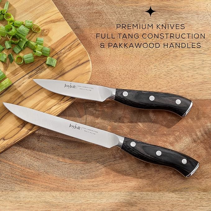 JoyJolt 2pc Kitchen Knife Set. 5.5” Utility Knife and 3.5” Paring Knife. High Carbon, x50 German Steel Tomato Knife, Magnetic Gift Boxed.