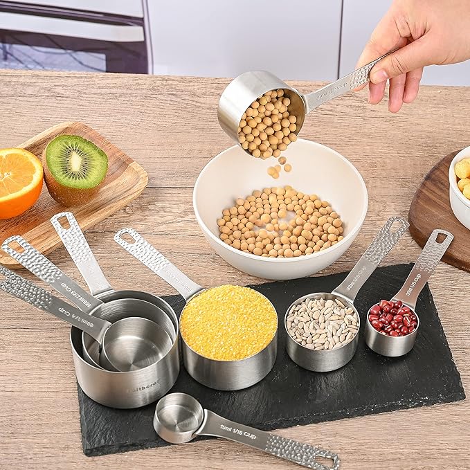Measuring Cups and Spoons Set 20 for Dry & Liquid, Metric & US 18/8 Stainless Steel Measuring Cups and Spoons Set with Leveler for Baking & Kitchen, 8 Measure Cup and 9 Spoon & Leveler
