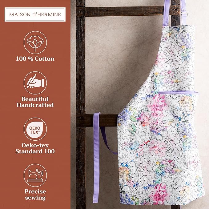 Maison d' Hermine 100% Cotton Apron for women with Pocket Kitchen Chef Apron for Men Cooking Gardening Server Waitress