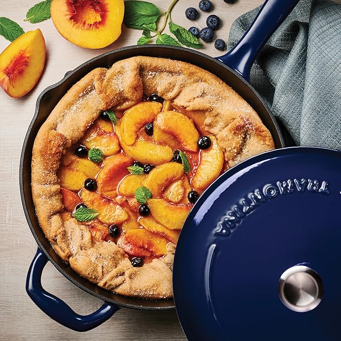 Tramontina Bestow Enameled Cast Iron Skillet with Lid, 10-inch Frying Pan, Blue