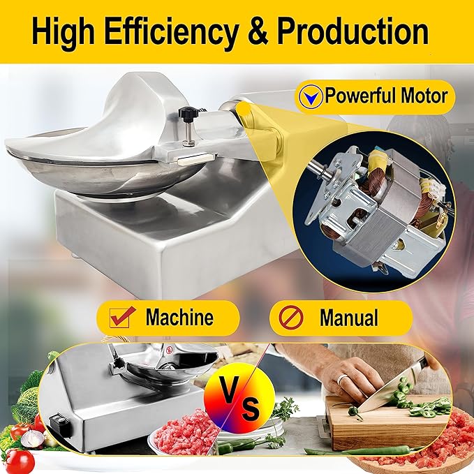 TECHTONGDA 110V Commercial Food Processor, 8L Electric Food Chopper Vegetable Cutter, Meat Grinder, Meat Bowl Cutter Chopper Machine for Vegetables, Grain, Nuts, Ginger, Garlic