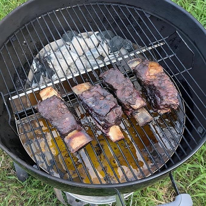 onlyfire Stainless Steel Detachable Grill Drip Pan for Weber 22" Kettle Grills, Grease Tray Liner with Removable Charcoal Divider, Semi-Circular