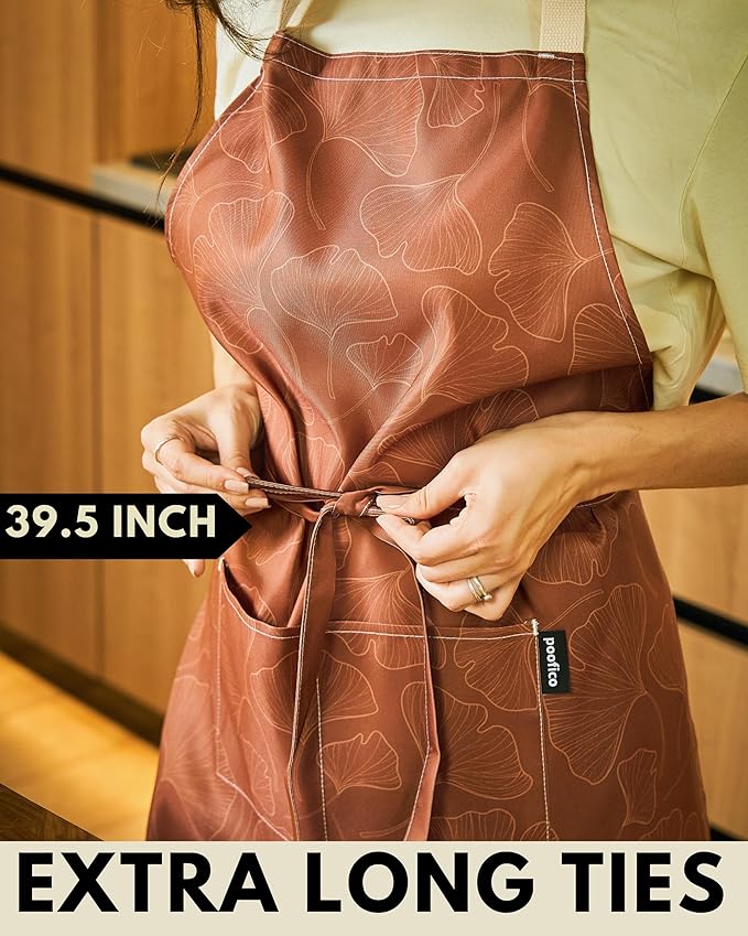 Premium Adjustable Cooking Aprons for Women with Pockets| Poly-Cotton Waterproof Kitchen Apron| Cute Floral Design, Long Ties