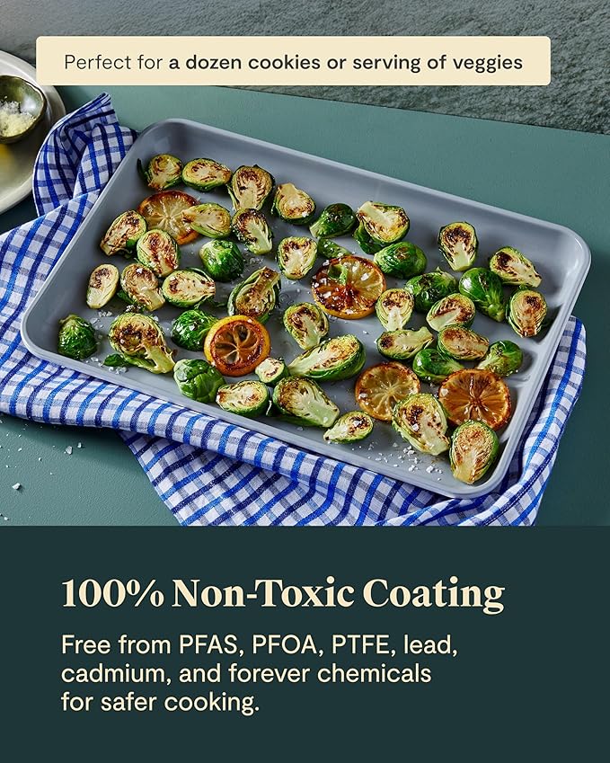 Caraway Non-Stick Ceramic Baking Sheet - Naturally Slick Ceramic Coating - Non-Toxic, PTFE & PFOA Free - Perfect for Baking, Roasting, and More - Medium (15" x 10") - Gray