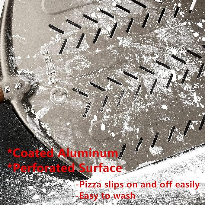 Q Pizza Aluminium Pizza Peel, 12 inch Perforated Metal Pizza Turning Paddle for Grill Oven, Kitchen Tool Non-stick Pizza Spatula for Baking Bread Pastry Dough Pie & Cake, PT201