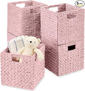 Best Choice Products 10.5x10.5in Pack of 5 Cube Storage Baskets, Water Hyacinth Multipurpose Collapsible Organizers, Handwoven Toy Storage Totes for Kids Room, Nursery & Living Room - Pink